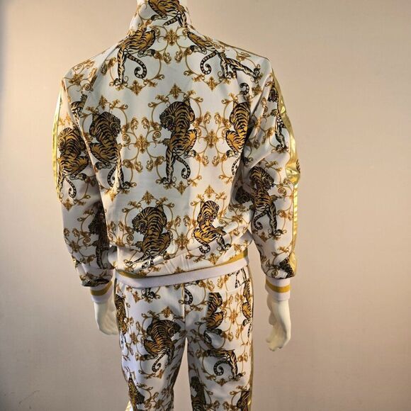 Tiger Print Track Suit Set G -Style USA Mens Sz M Animal Print Gold Accents - Picture 7 of 11